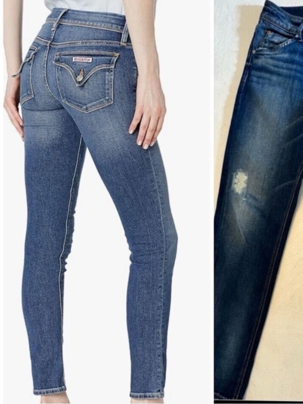 Hudson Jeans Women's 28 Blue Collin Flap Skinny Cotton Blend Stretch